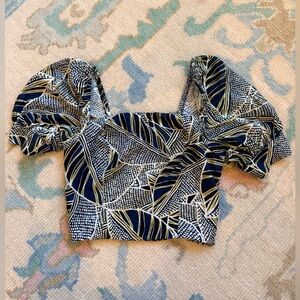 Lavender Brown cropped Leaf Print Blouse